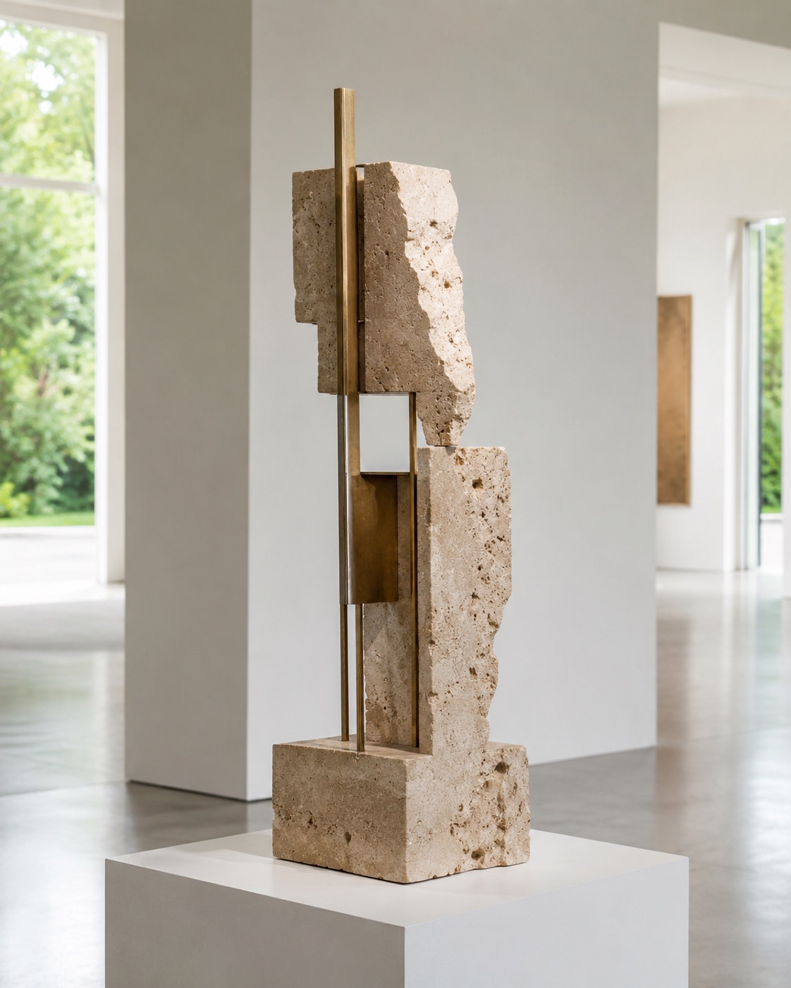 Fracture / Alignment — travertine and patinated brass